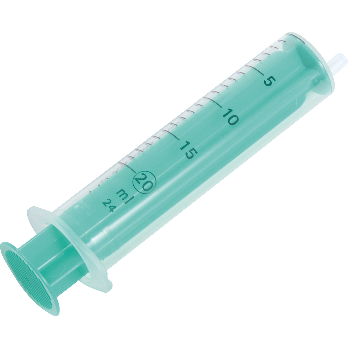 Spritze, Medizinische Spritze, Einmalspritze, Grün/Türkis, Volumen 20 ml, Spritze, Injektionsspritze, Medizinspritze, Größenmarkierung, Silikongrün