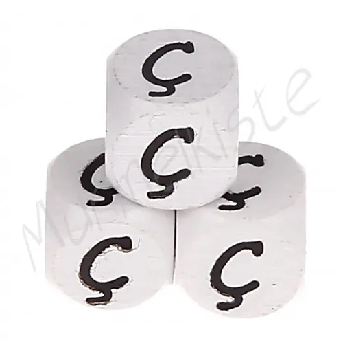 Buchstabenperlen weiß 10x10mm geprägt Ç 653 auf Lager