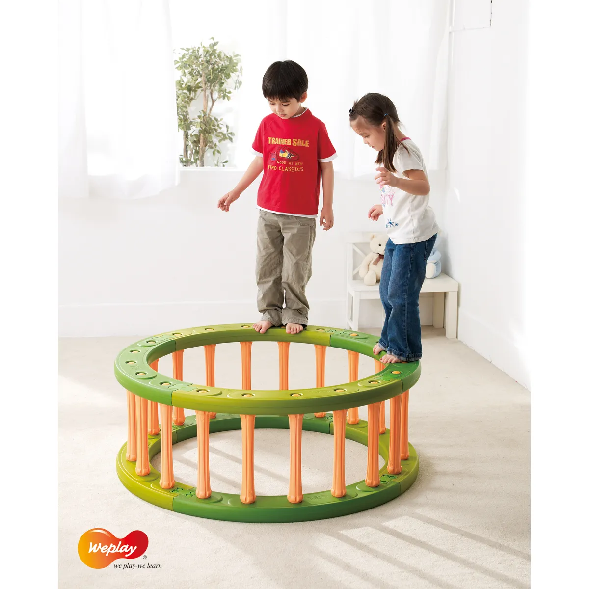 Kindertrampolin, Trampolin, Spielgerät, Rund, Grün-Orange, Kinder, Spielzeug, Trampolin, Rund, grün-orange