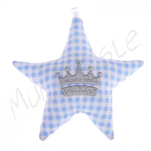 Fabric star with motif Crown baby blue 3 in stock 