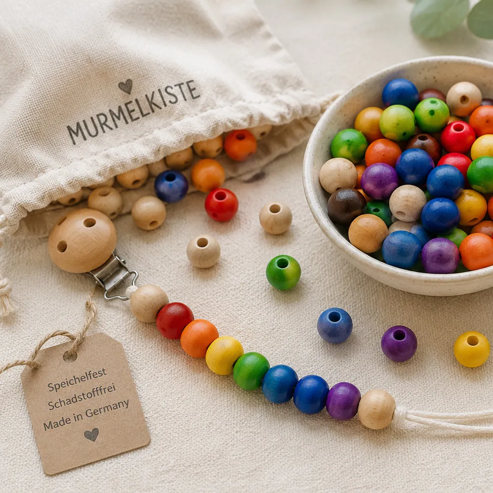 Holzperlen, Kette, Bunte Perlen, Babyschaukel, Made in Germany