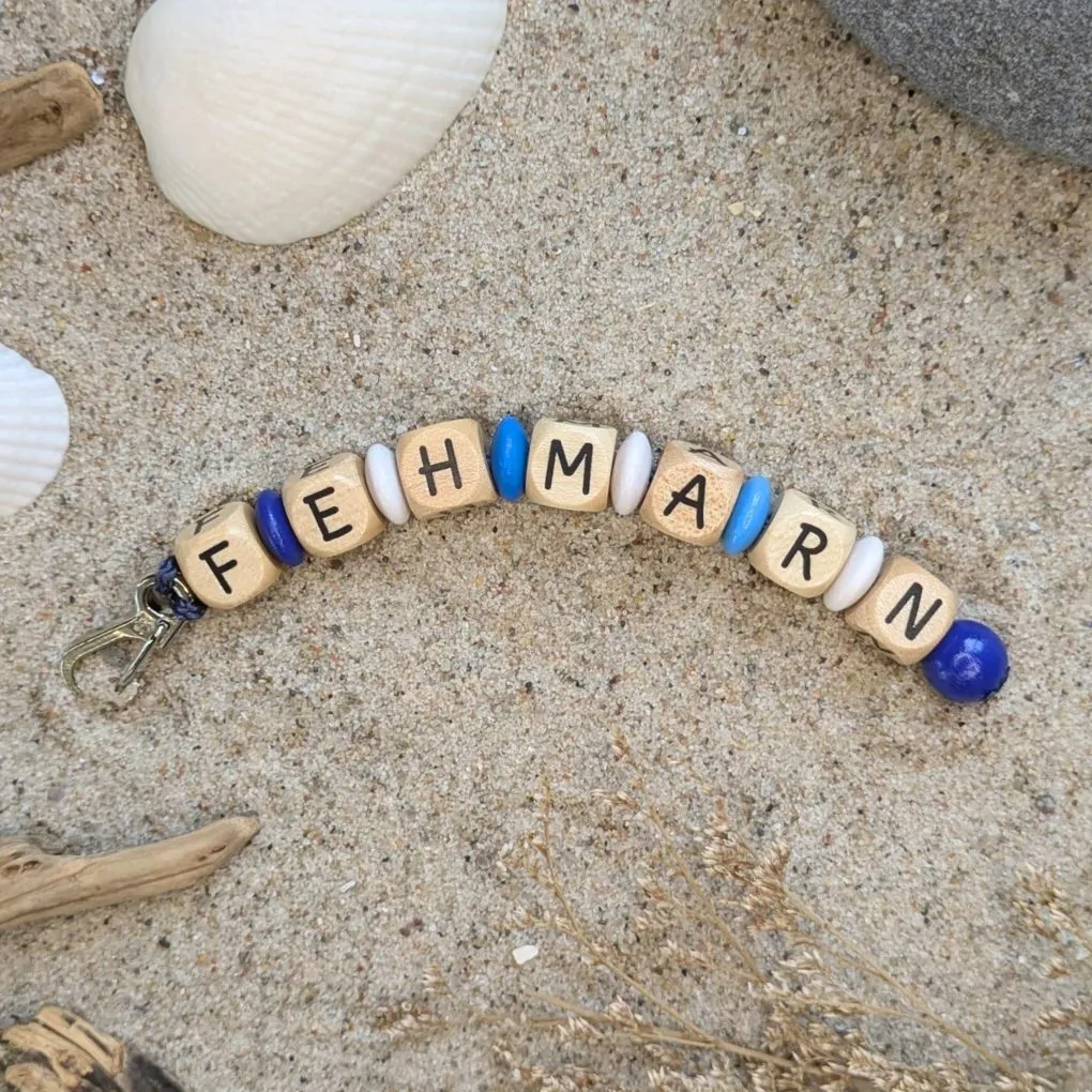 Holzperlen-Schlüsselanhänger "Fehmarn Blau"