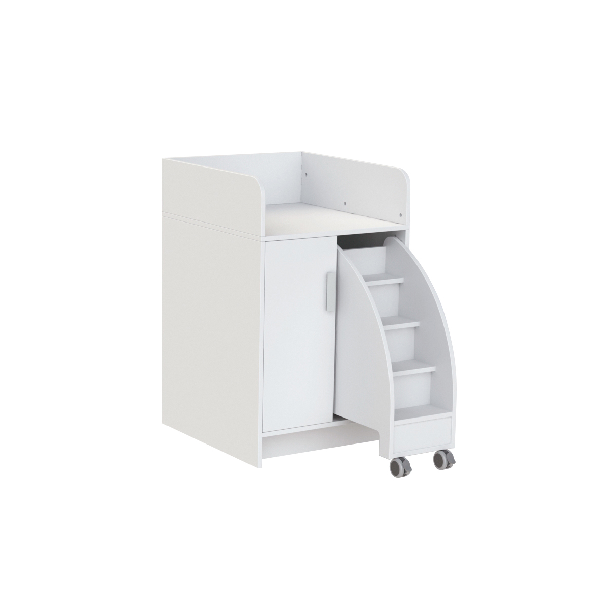 Kinderkommode, Wickelaufsatz, Holzkabine, Roll-/Akkordion-Schubladen, Weißer Möbelkasten
