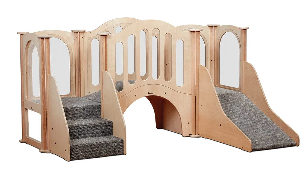 Klettergerüst, Spielturm, Holz, Treppenstufen, Rutsche, Klettergerüst, Spielgerät, Kinderkletteranlage, Holzspielgerät, Rutschbahn