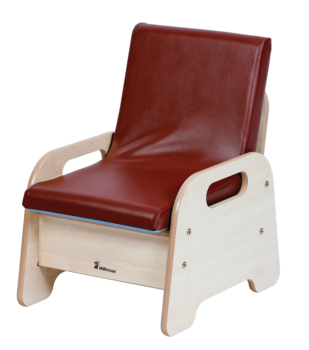 Sessel, Holzstuhl, Kunstleder, Rotes Leder, Kinderstuhl, Sessel, Kinderstuhl, Holzstuhl, Rotbraun, Sitzkissen