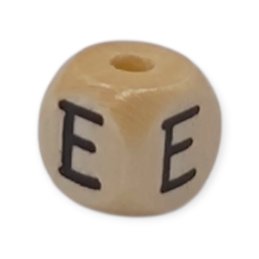 Letter beads letter cube wood embossed 10mm E 490 in stock 