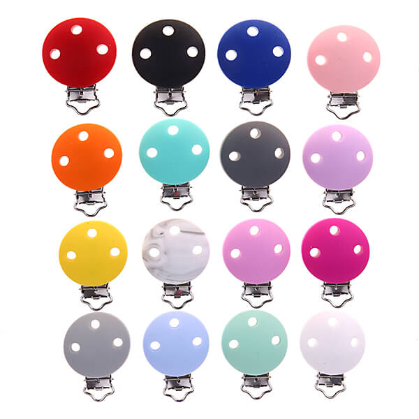 Verschiedenfarbige Schnullerkettenclips aus Silikon Verschiedenfarbige Schnullerkettenclips aus Silikon