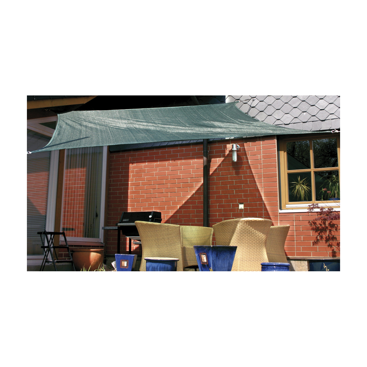 garten, sonnensegel, terrassenset, stuhl, braunbeige, sonnensegel, gartendach, terrassenmöbel, grill, outdoor