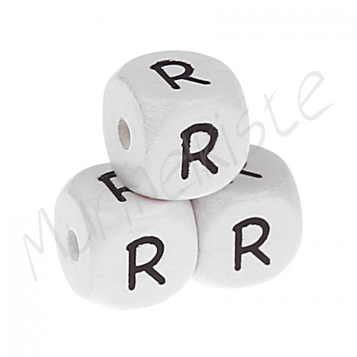 Buchstabenperlen weiß 10x10mm geprägt R 91 auf Lager