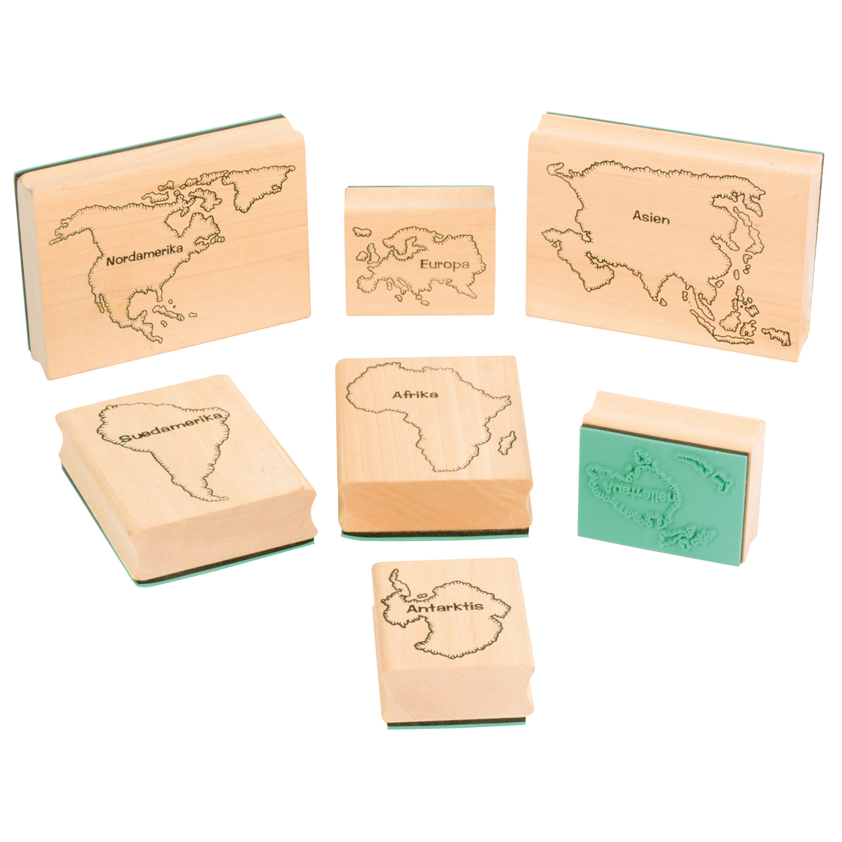 Weltkarte, Holzstempel, Afrika, Europa, Nordamerika, Holzstempel, Weltkarte, Afrika, Antarktis, Nordamerika