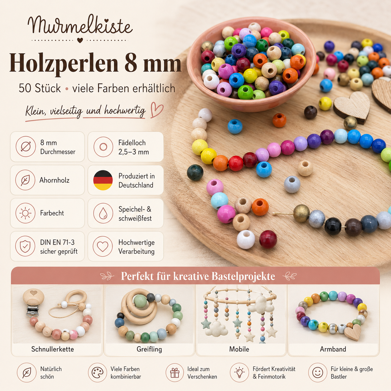 Holzperlen 8mm • 50 Stück