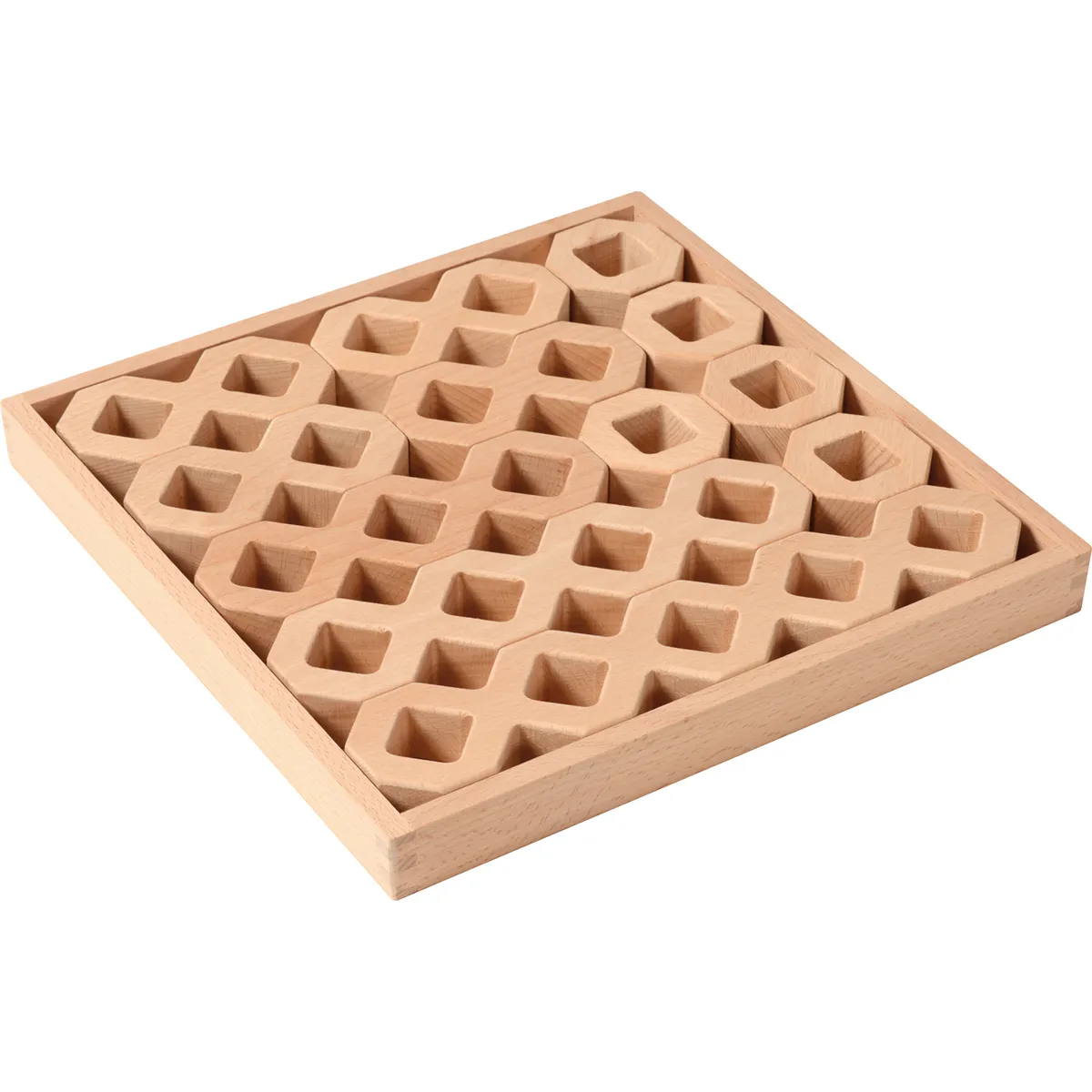 Holzbrett, Würfelmulden, Holzstoff, Mahagoniholz?, Holzspielzeug, Holztablett, Gittertablett, Fächer, Quadratlöcher, Quadergitter