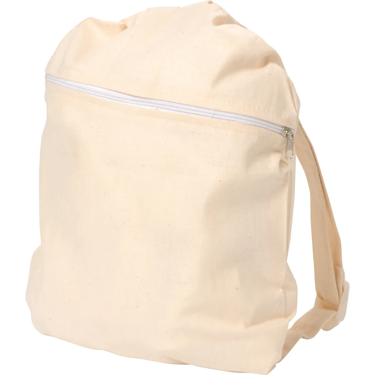 Rucksack, Rucksack aus Leinen, Beutel, Fronttasche, Klarer Reißverschluss, Rucksack, Canvas, Beige, Reißverschluss, Schulterriemen