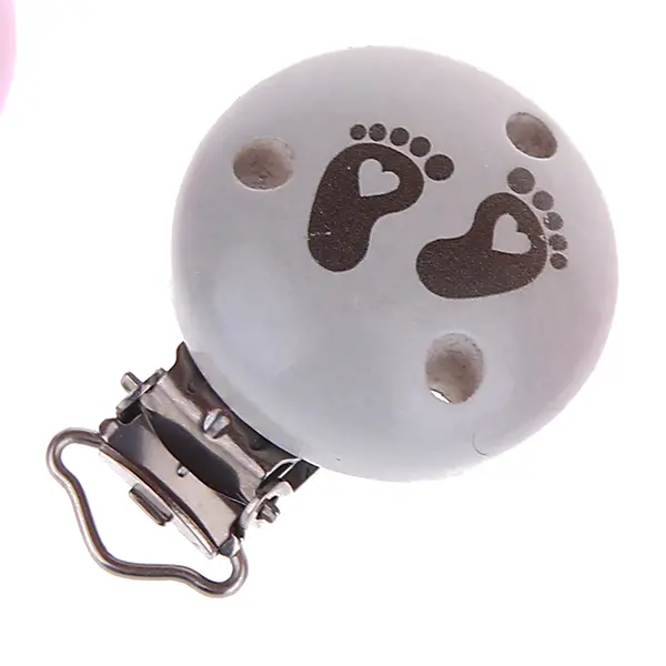 Pacifier clip baby feet light gray 2 in stock 