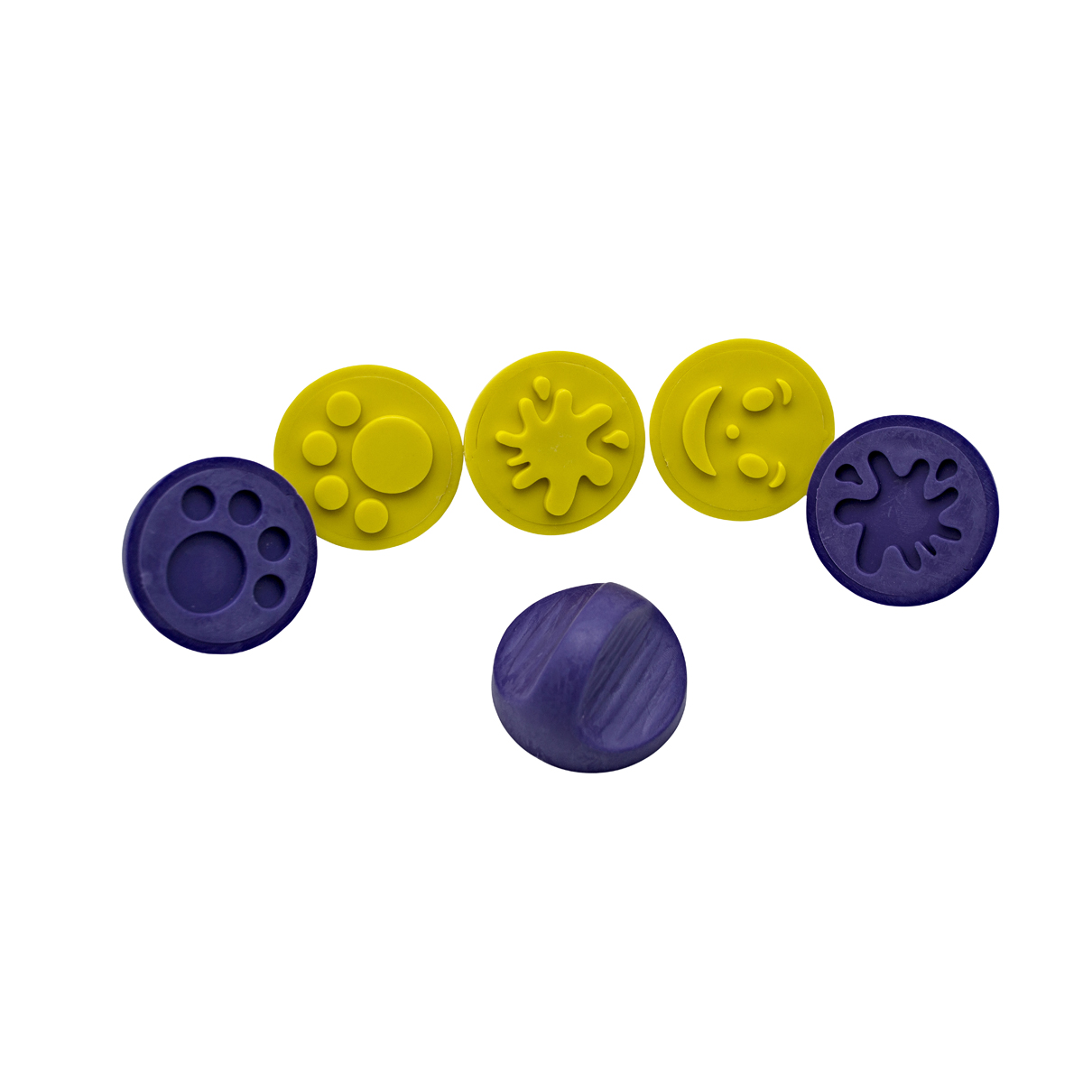 Knetplättchen, Knete Buttons, Wiederverwendbare Knöpfe, Gelb, Lila, silicone Buttons, bunte Buttons, gelbe Buttons, lila Button, assortierte Buttons