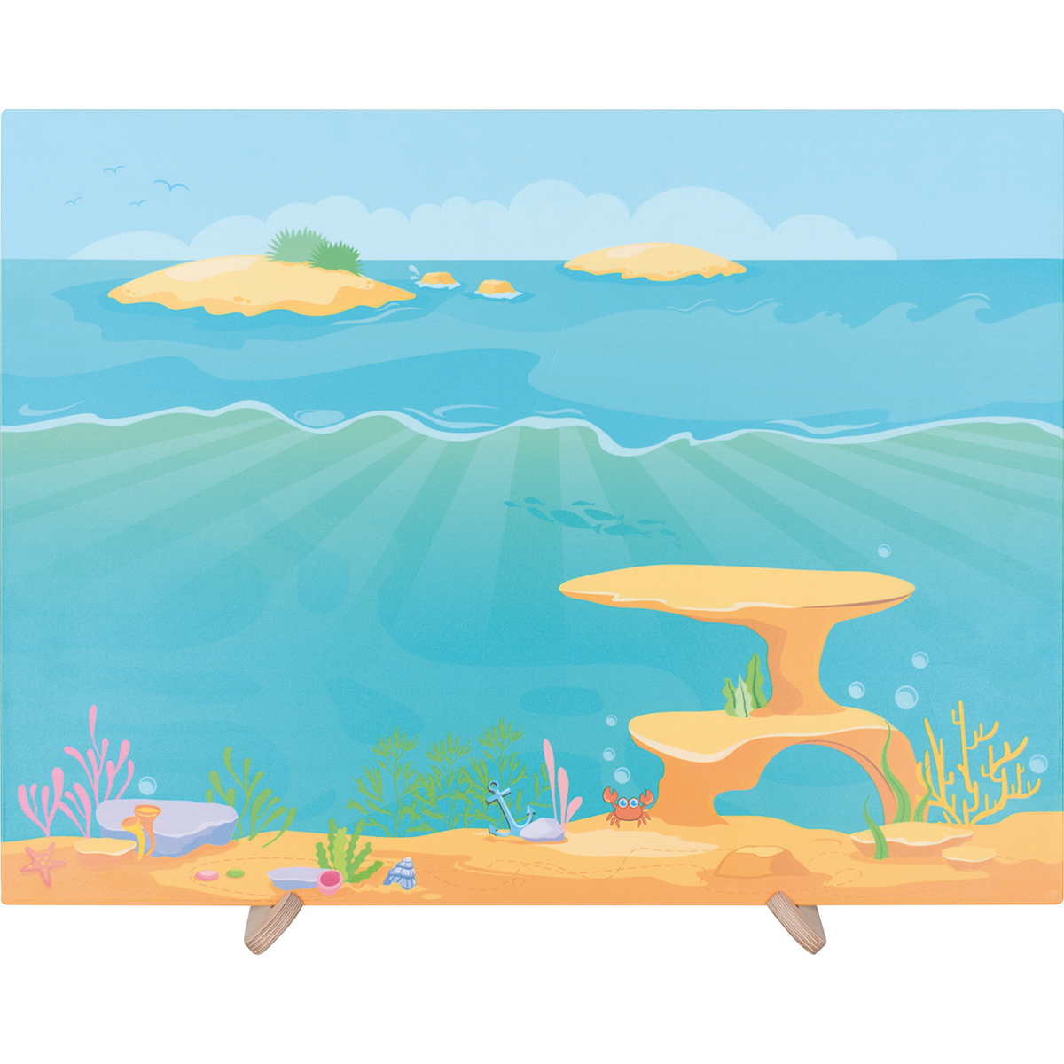 kinderspielunterlage, meerlandschaft, unterwasserwelt, sandboden, koralle