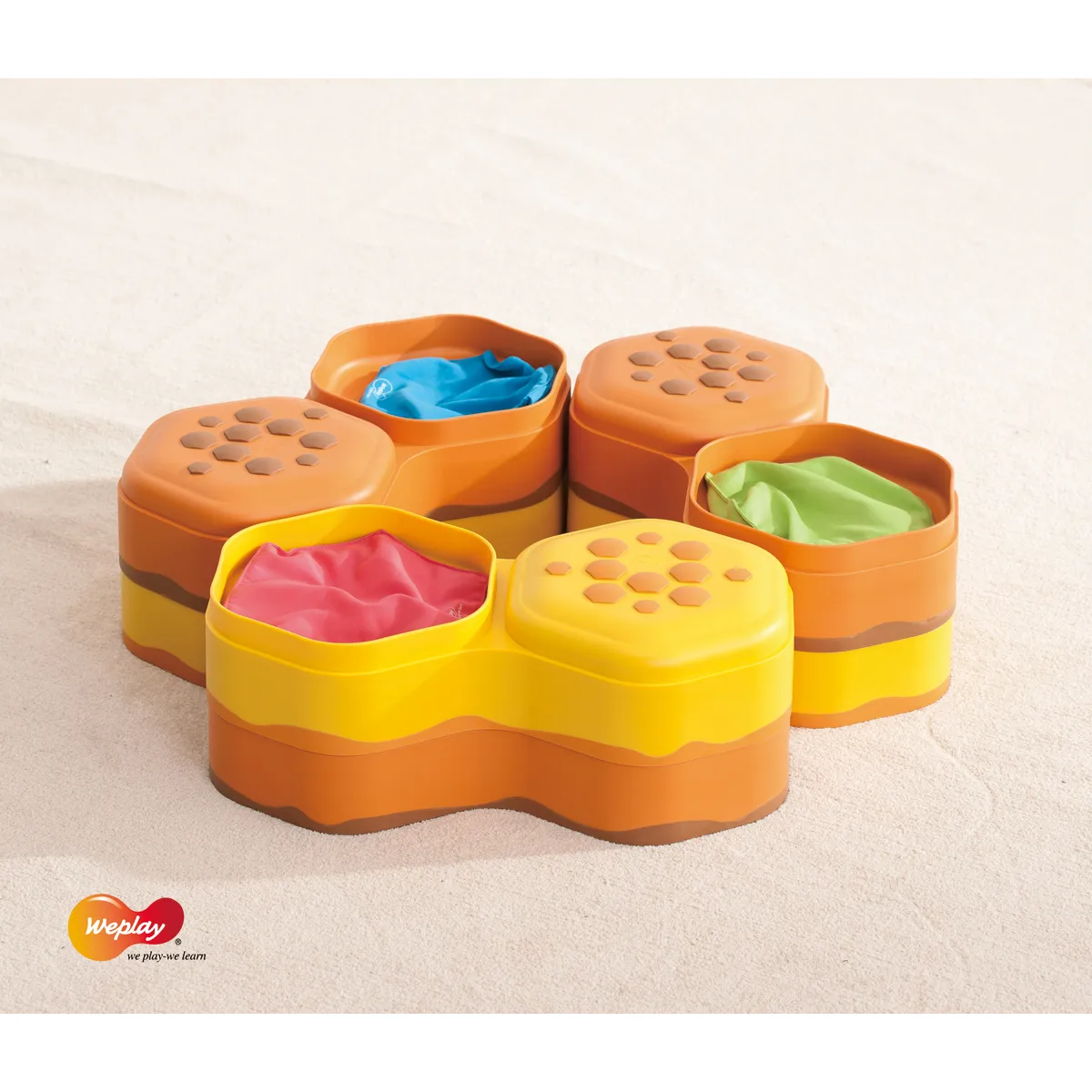 Sandspielzeug, Sandkasten, Kinder Spielzeug, modulare Stufen, buntes Zubehör, Sandspielzeug, Stufenpuzzle, bunte Deckel, Aufbewahrungseinheit, Sandspielzeug-Set