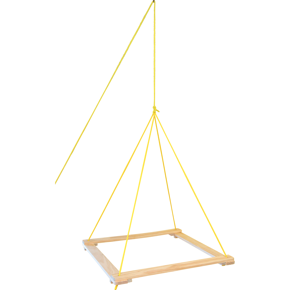 hängendes rahmen, Holzplattform, Aufhängung aus Seil, gelbe Seile, Kinder-Schaukelrahmen, hängende rahmen, schaukel, gelbesSeil, Holzrahmen, Aufhängung