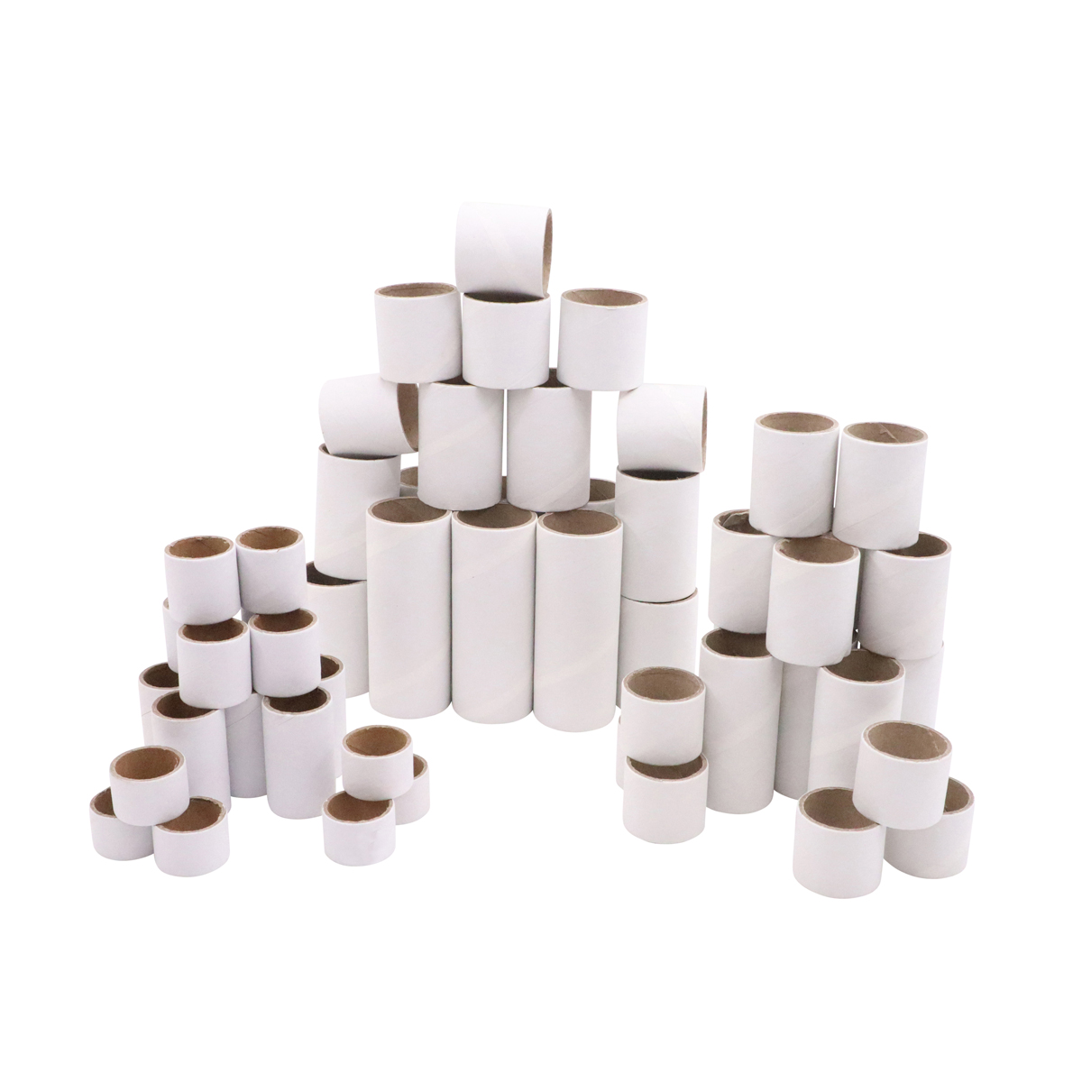 Toilettenpapierrolle, Papierrrolle, weiße Rollen, Kern aus Pappe, Sammlung Aufbau, Klopapierrollen, Papierrollen, weiße Röhren, Rollenstapel, Papierrollen-Stapel