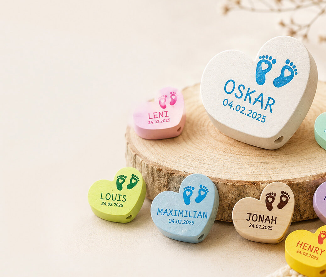 herzform, kleinholzstein, namensanhänger, babygeschenk, personalisierte geschenke