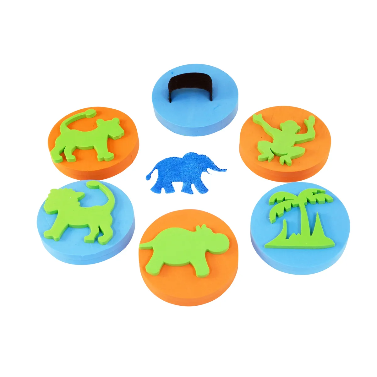 Spielzeug, Sandspielzeug, Tierformen, Silikonform, Motivformen, Tierformen, Foam Scheiben, Rundstempel, Elefant, Palme