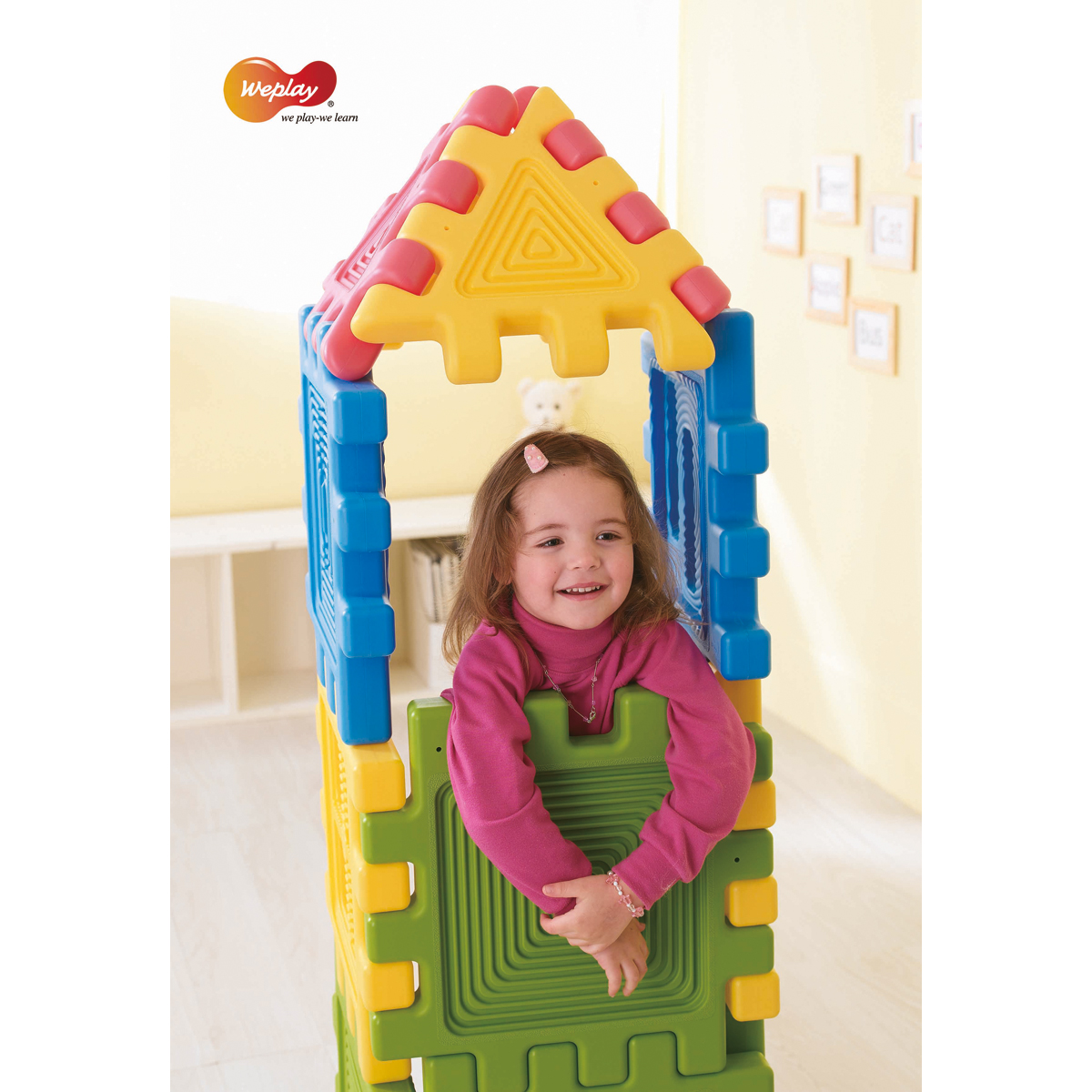 Kinderspielzeug, Konstruktionsbausteine, Buntes Spielhaus, Pädagogisches Spielzeug, Kunststoffbausteine