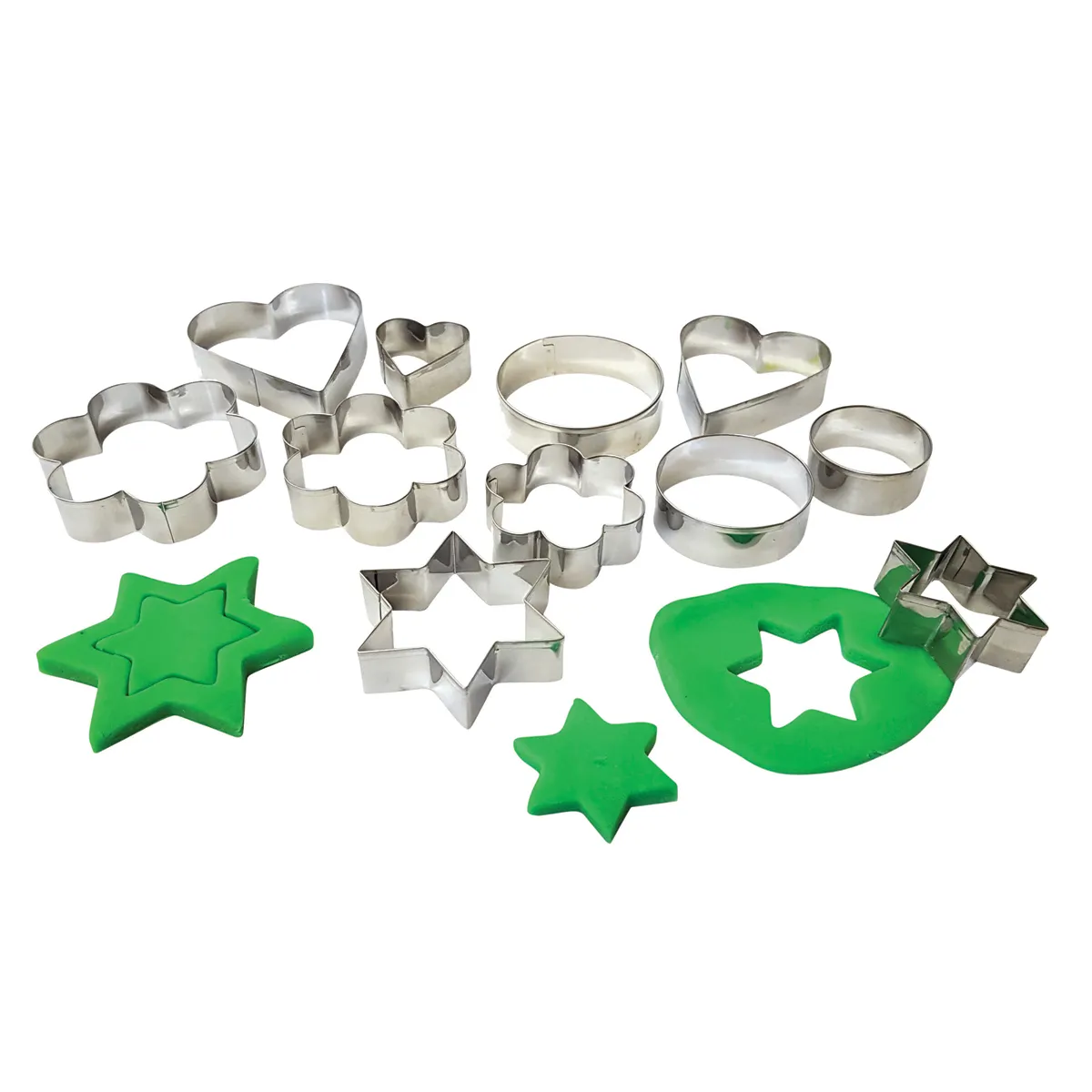Keksformen, Sterne Formen, grüne Silikonform, Metallausstecher, Ring aus Metall, ausstechformen, Keksausstecher, Stahl, Starformen, Motivformen