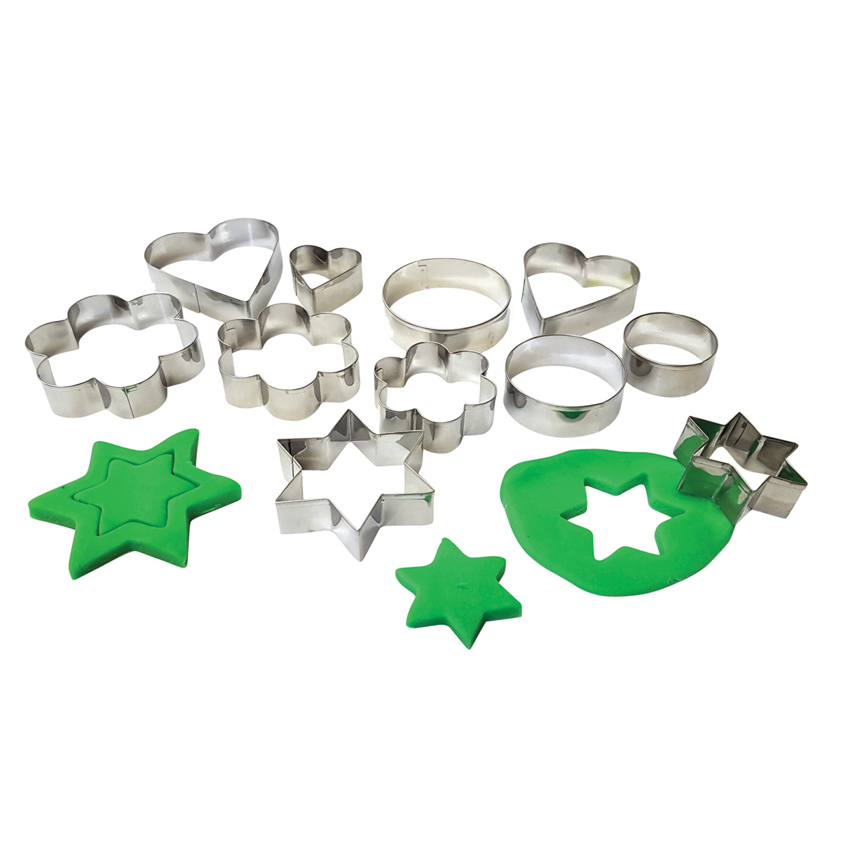 Keksformen, Sterne Formen, grüne Silikonform, Metallausstecher, Ring aus Metall, ausstechformen, Keksausstecher, Stahl, Starformen, Motivformen