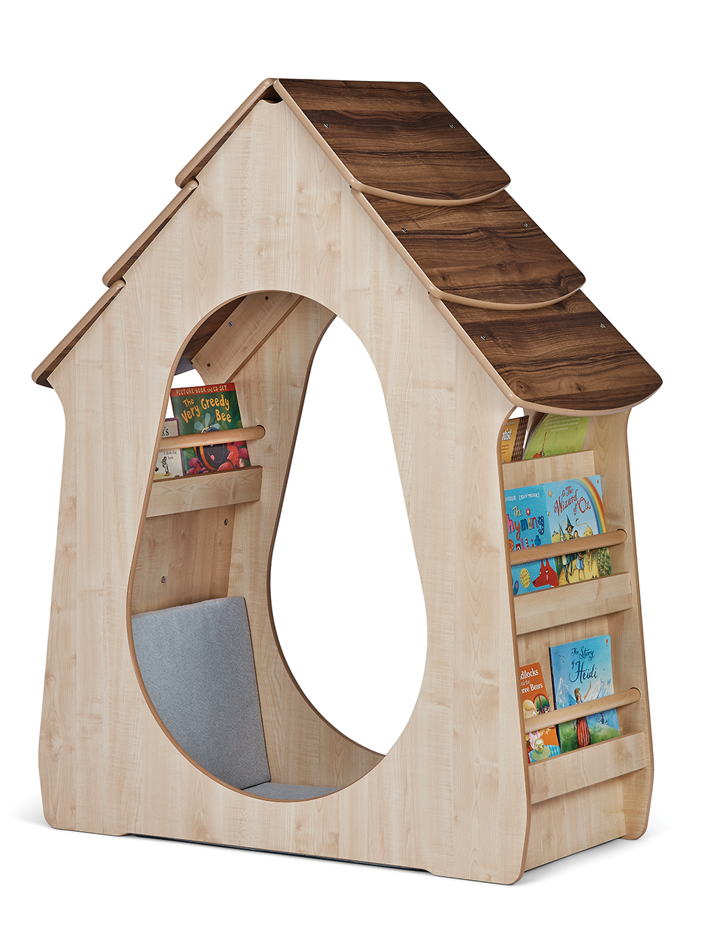 Holzspielhaus, Lesebereich, Kinderzimmer, Bücherregal, Sessel, Holzspielhaus, Leseholz, Kinderlesehaus, Bücherregal, Hölzernes Spielhaus