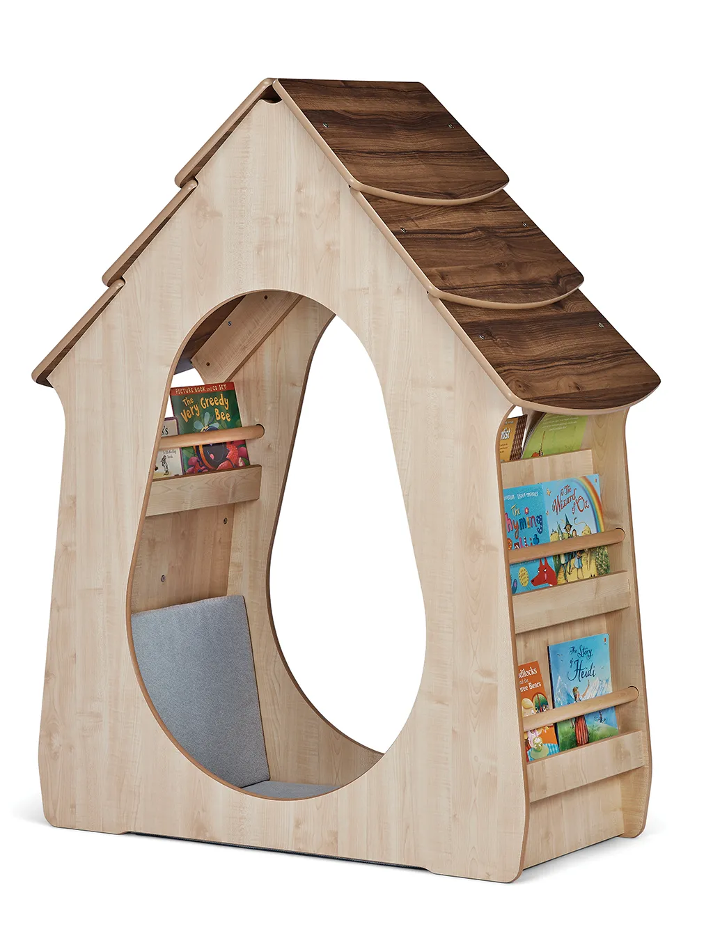 Holzspielhaus, Lesebereich, Kinderzimmer, Bücherregal, Sessel, Holzspielhaus, Leseholz, Kinderlesehaus, Bücherregal, Hölzernes Spielhaus