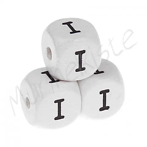 Buchstabenperlen weiß 10x10mm geprägt I 385 auf Lager