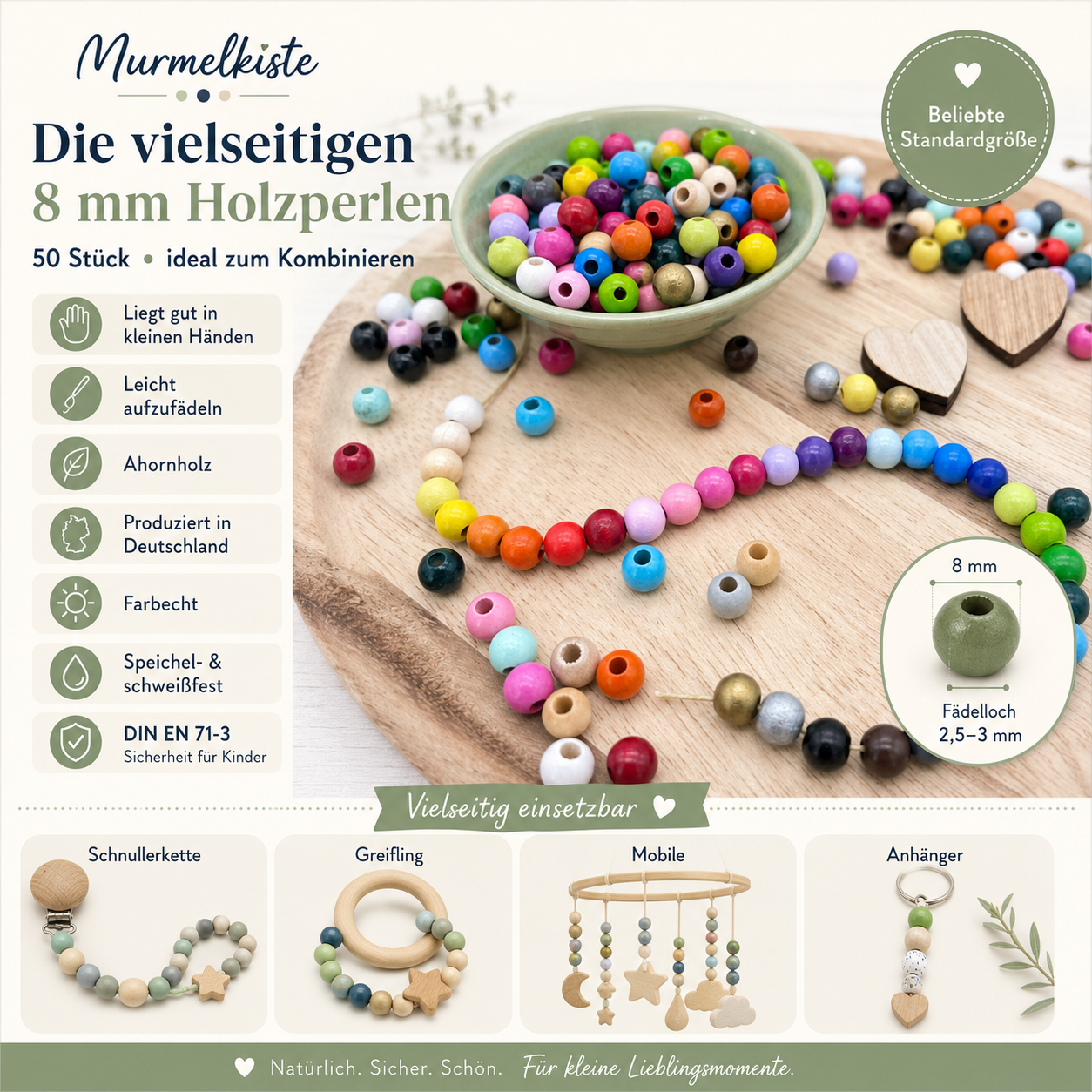 Wooden beads 8mm - 50 pieces