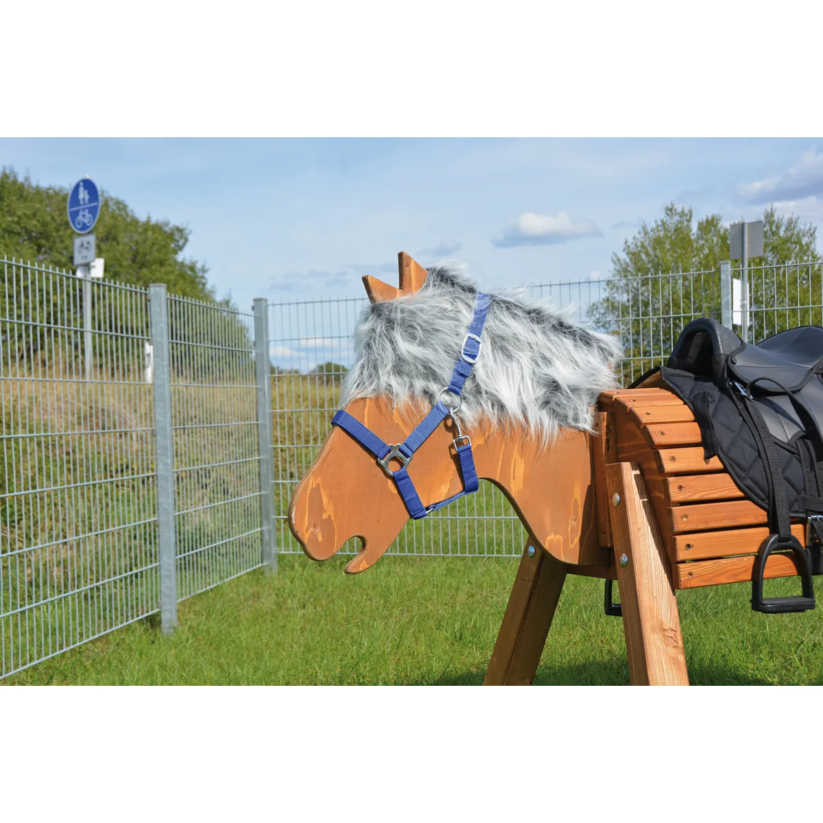Pferdekopf, Sattel, Pferd, Blue Halter, Holzpferd, pferd, holzpferd, harness, trense, pony