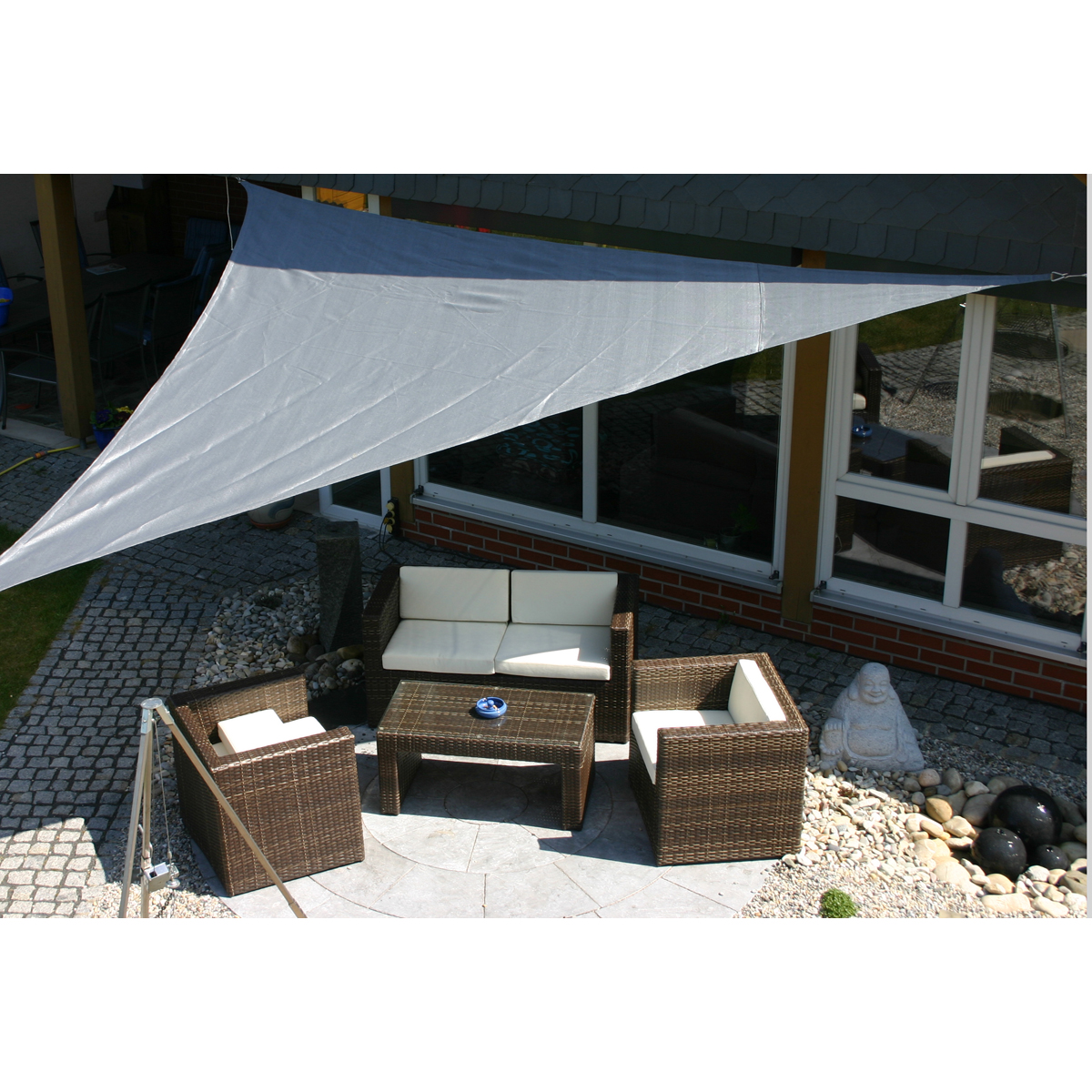 Sonnensegel, Gartenmöbel, Sitzgruppe, Outdoor-Tischset, Rattan-Möbel, Gartenmöbel, Sitzgruppe, Wetterfeste Möbel, Sonnen-Überdachung, Rattan/Kunststoffgeflecht
