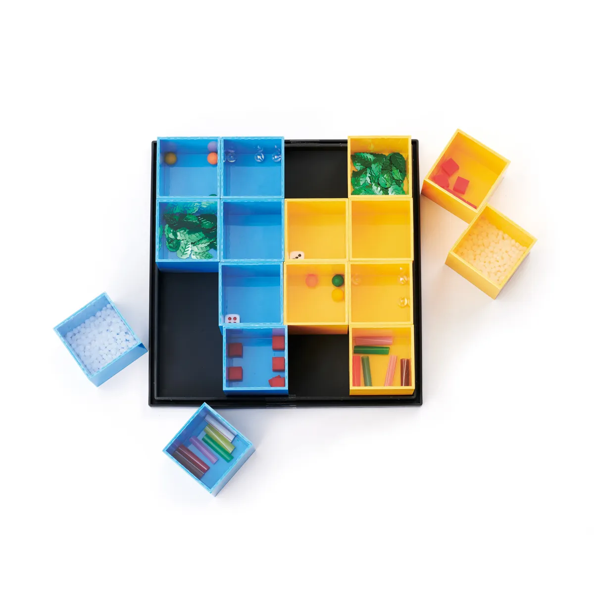 BRETTSPIEL, bunte boxen, Sortierspiel, Lagerung Ablage, Würfel, Brett, Brettspiel, Sortierboxen, farbige Fächer, Würfel und Perlen