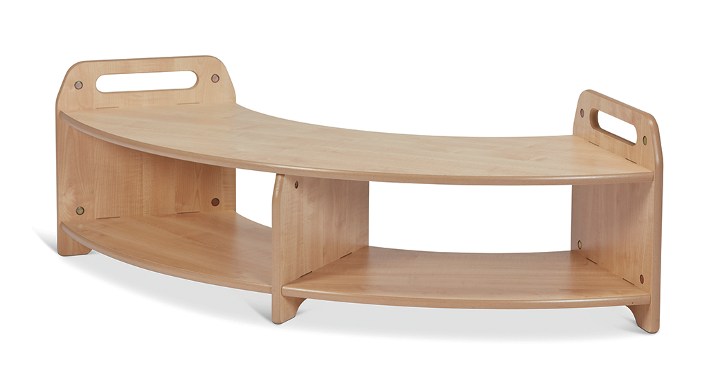 Holz-TV-Tisch, Kinderzimmer, Holzregal, Kleine Eckkonsole, Naturholz, Eckregal, Holzregal, Gebogener Stauraum, Doppelregal, Helles Holz