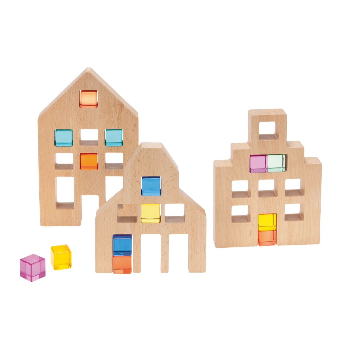 Holzhaus, Holzbauklötze, Bausteine, Farbsteine, Klemmwürfel, Holzspielzeug, Bausteine, Konstruktionsspiel, Silikonsteine, Hausform