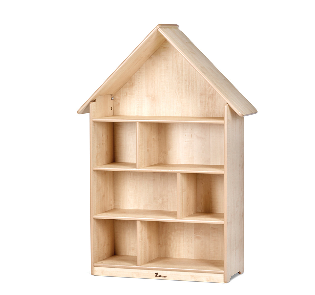 Holzregal, Bücherregal, Hausform, Naturholz, Regal, Holzregal, Regal