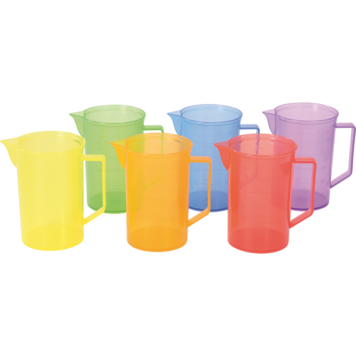 Becher, Messbecher, Transparenter Kunststoff, Farbig, Becher-Set, Teller, Messbecher, Plastikbecher, Mehrfarbig, Trinkglas