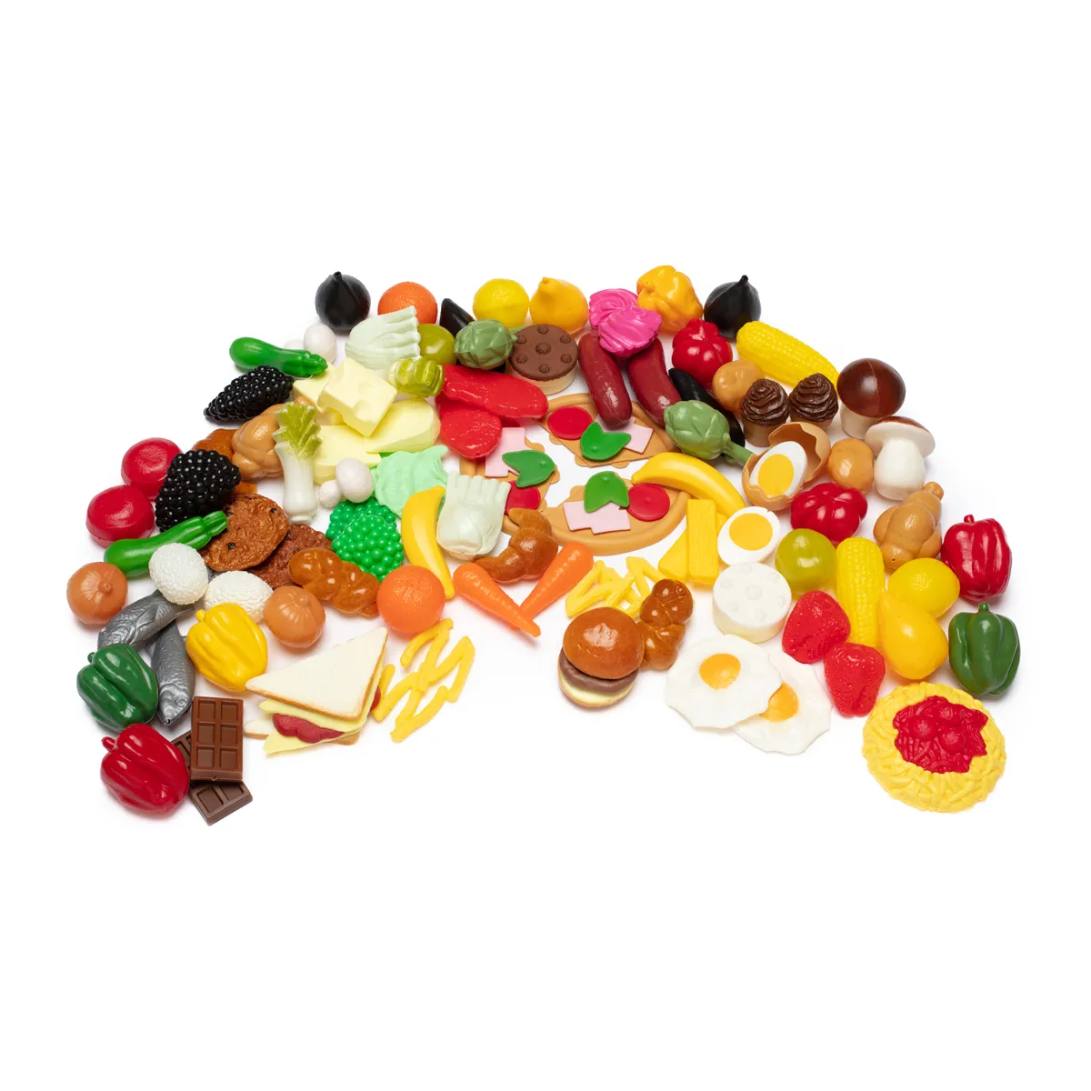 Süßigkeiten, Miniaturlebensmittel, Fruchtgummi, Schokoladenstückchen, Keks- und Backwaren, Süßigkeiten, Kunststoffspielzeug, Miniatur-Nahrungsmittel, Sortiment, Schlüsselmerkmale: bunt