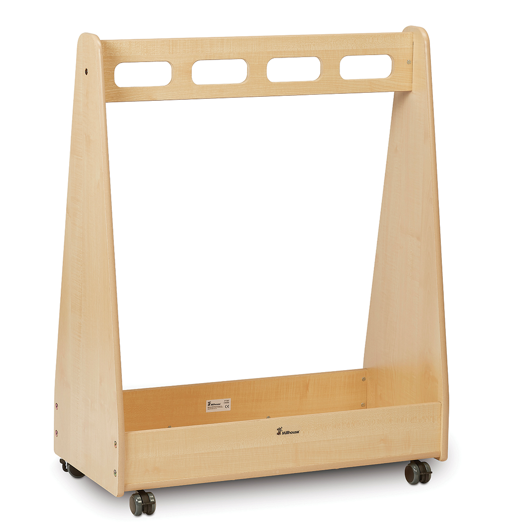 Holzständer, Beistellrahmen, Kinderstuhl-Ablage, Kufenrollen, Naturholz, Holzrahmen, Kippschiene?, Möbel für Unterricht, Rollbares Regal?, Beistellrahmen