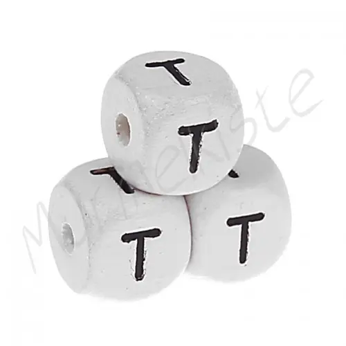 Buchstabenperlen weiß 10x10mm geprägt T 224 auf Lager