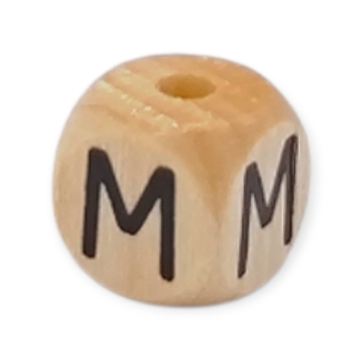 Letter beads letter cube wood embossed 10mm M 490 in stock 