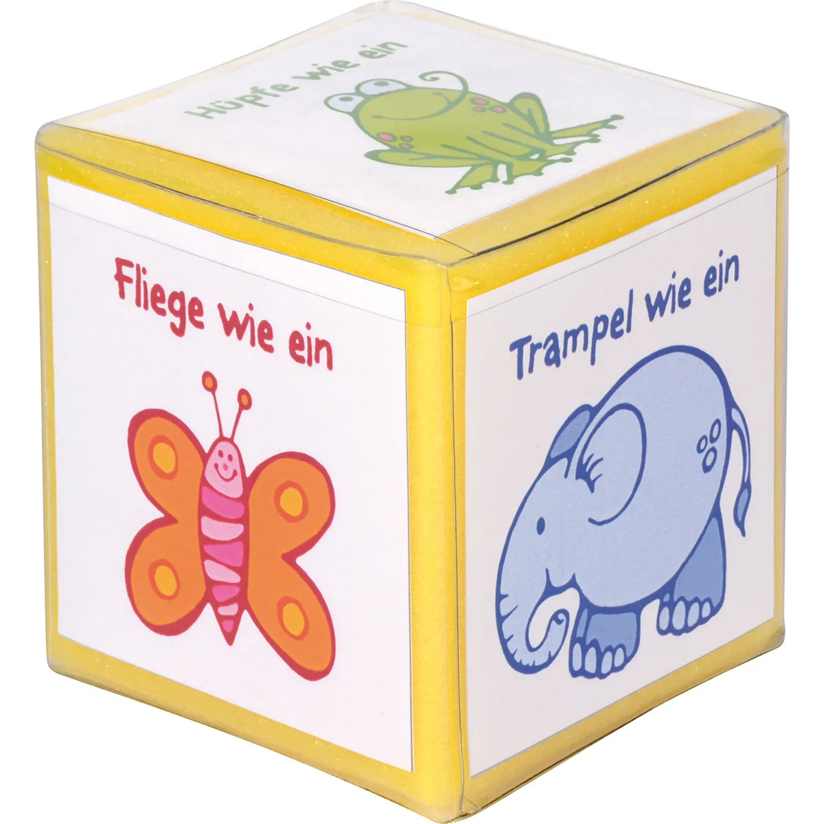 Kinderwürfel, Wörterwürfel, Tierbilder, Fliege wie ein, Elefant, Kinderwürfel, Tiermuster, Motivflügel, Gelb, Kübelformat