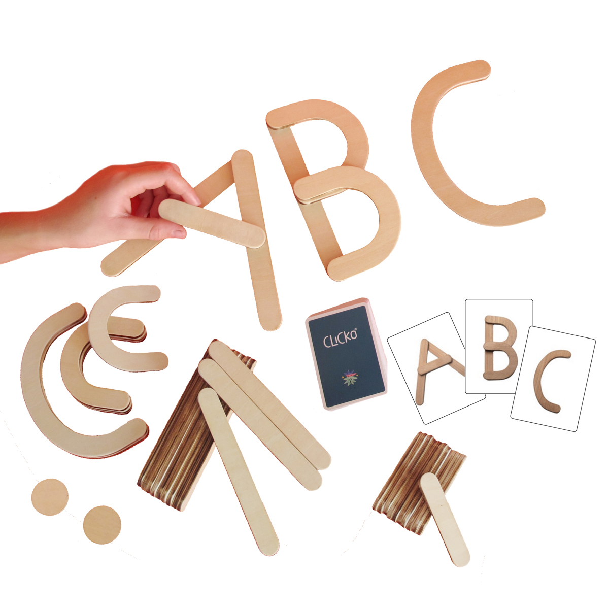 holzspielzeug, abc-blocks, buchstaben, stabe, werkzeug-set
