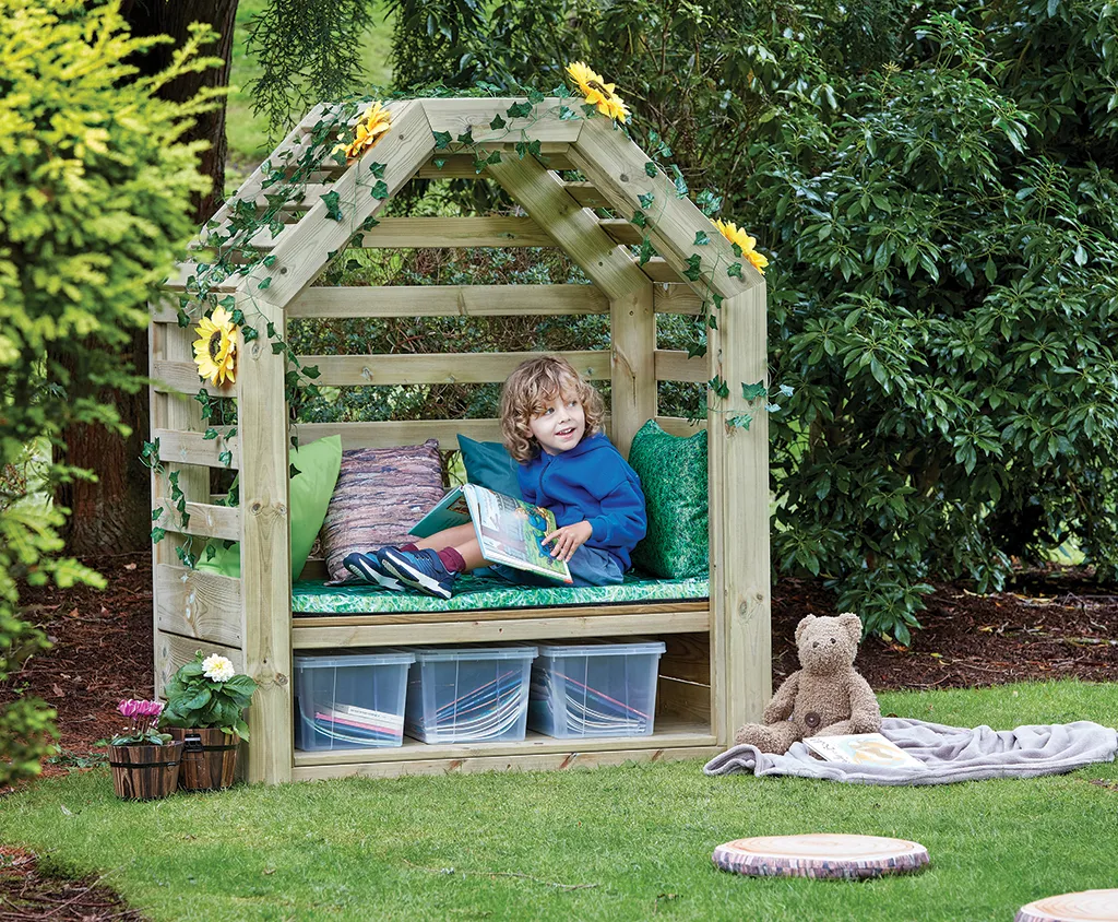 Holzschaukel, Gartenruhe, Kissen, Sonnenblumen, Tierfigur, outdoor seating, garten sofa, holzrahmen hütte, kind lesen, kissen