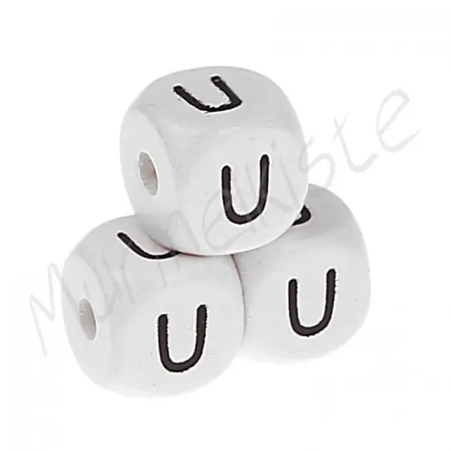 Buchstabenperlen weiß 10x10mm geprägt U 109 auf Lager
