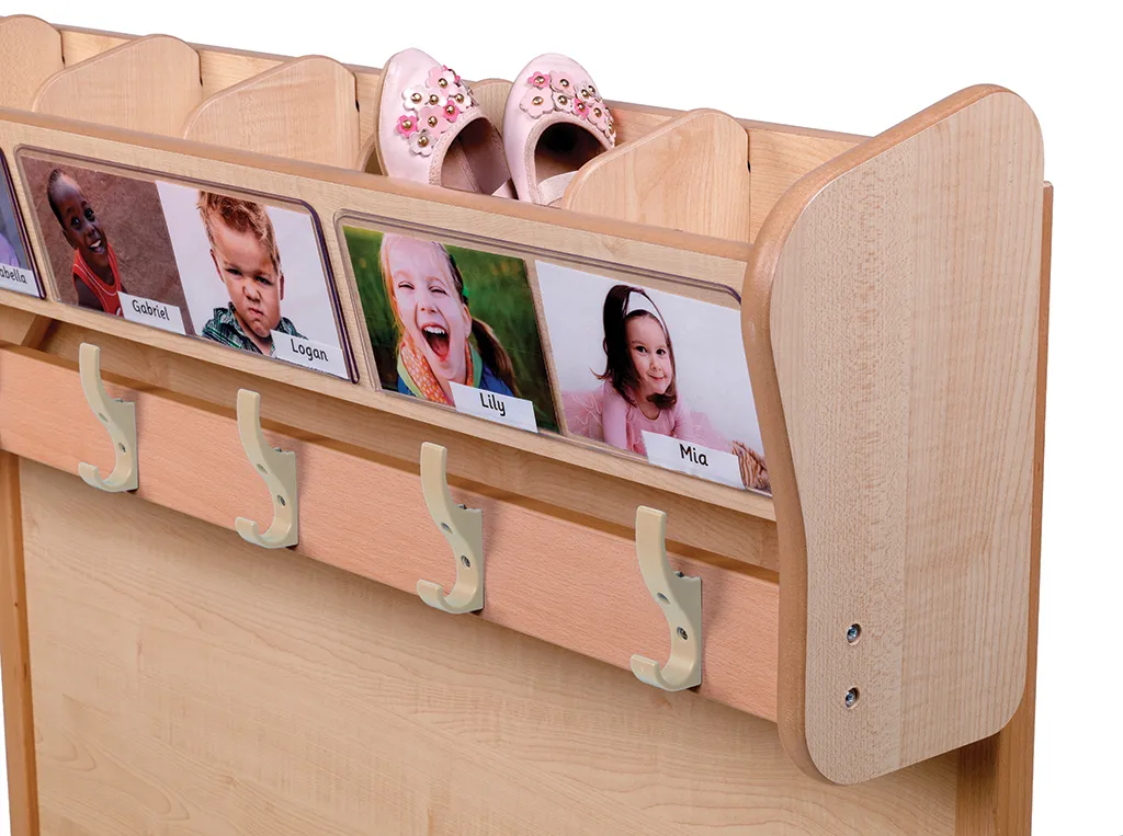 Kinderzaun, Schuhaufbewahrung, Fotoschiene, Klettaufhänger, Holzregal, Schuhregal, Hakenleiste, Kinderbank, Holzholz, Puppenstube