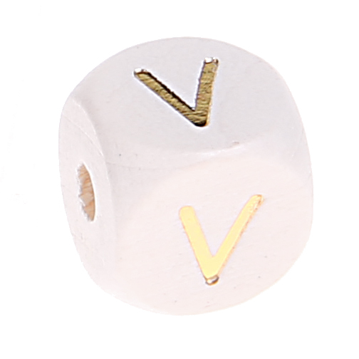 Buchstabenperlen weiss-gold 10mm x 10mm V 57 auf Lager