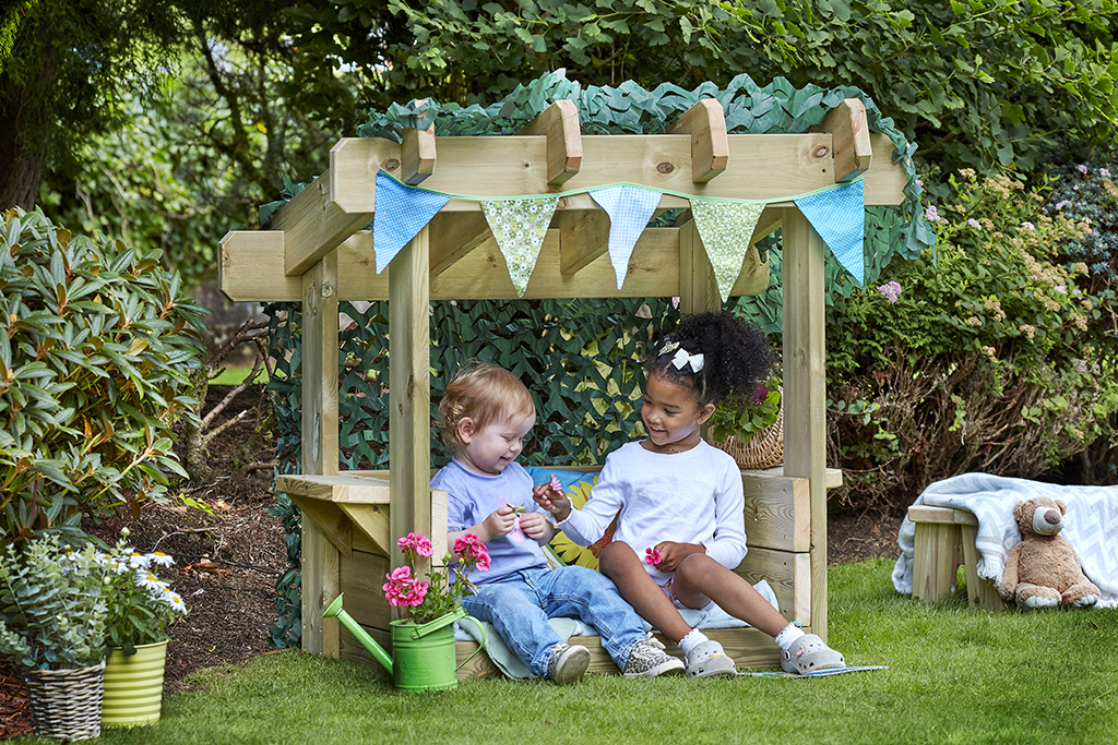 Kinderspielhaus, Holzschaukel, Pavillon, Garten, Spielplatz, Spielhaus, Sandkasten, Garten, Kinder, Bänder